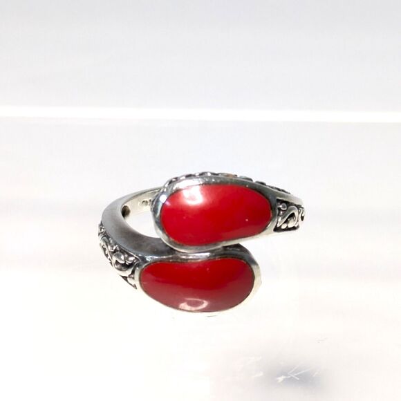CHAPAL ZENRAY 925 Sterling Silver Coral Bypass Vintage Ring Size 6.75-7 - Picture 1 of 9